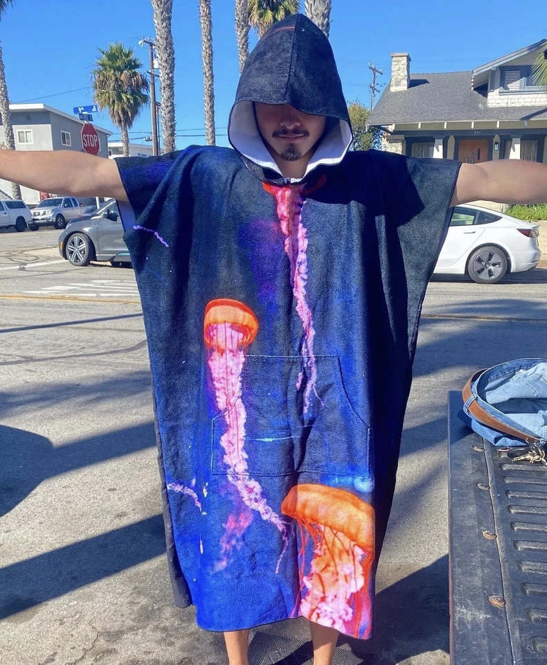 Unisex Toalla Bata Poncho Albornoz Bata con Capucha Secado Rápido Surf Natación Playa Foto 3 de 4