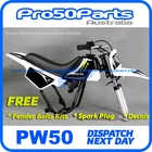 Yamaha PW50 Peewee 1985-2016 White Fender Plastics + Black Tank & Seat + FREEBIE