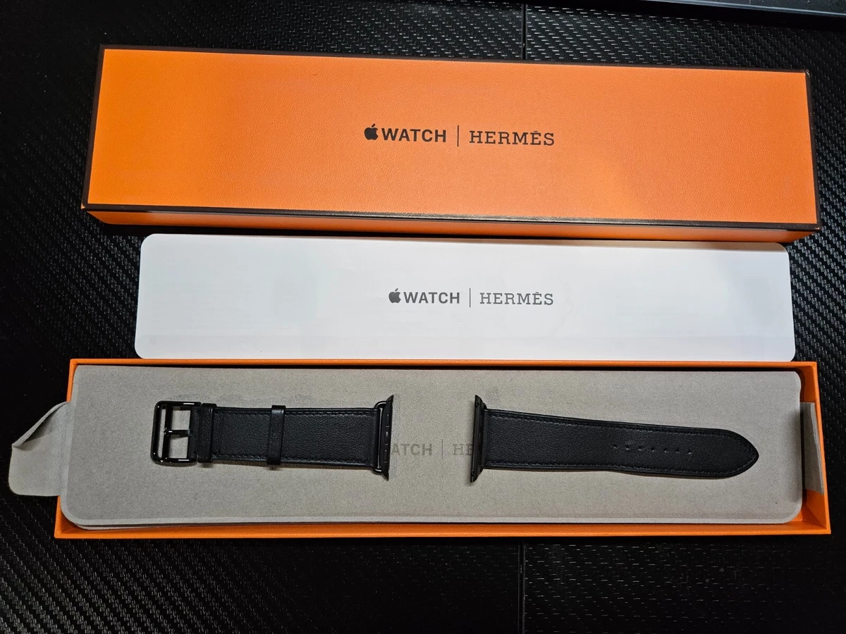 Hermes Apple Watch Leather Band 45mm 44mm Single Tour Noir Black
