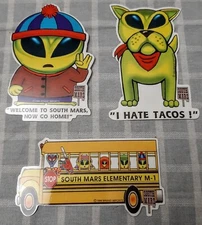 South Park RARE 1999 Brand Imports Set of 3 Vintage South Mars Alien Stickers