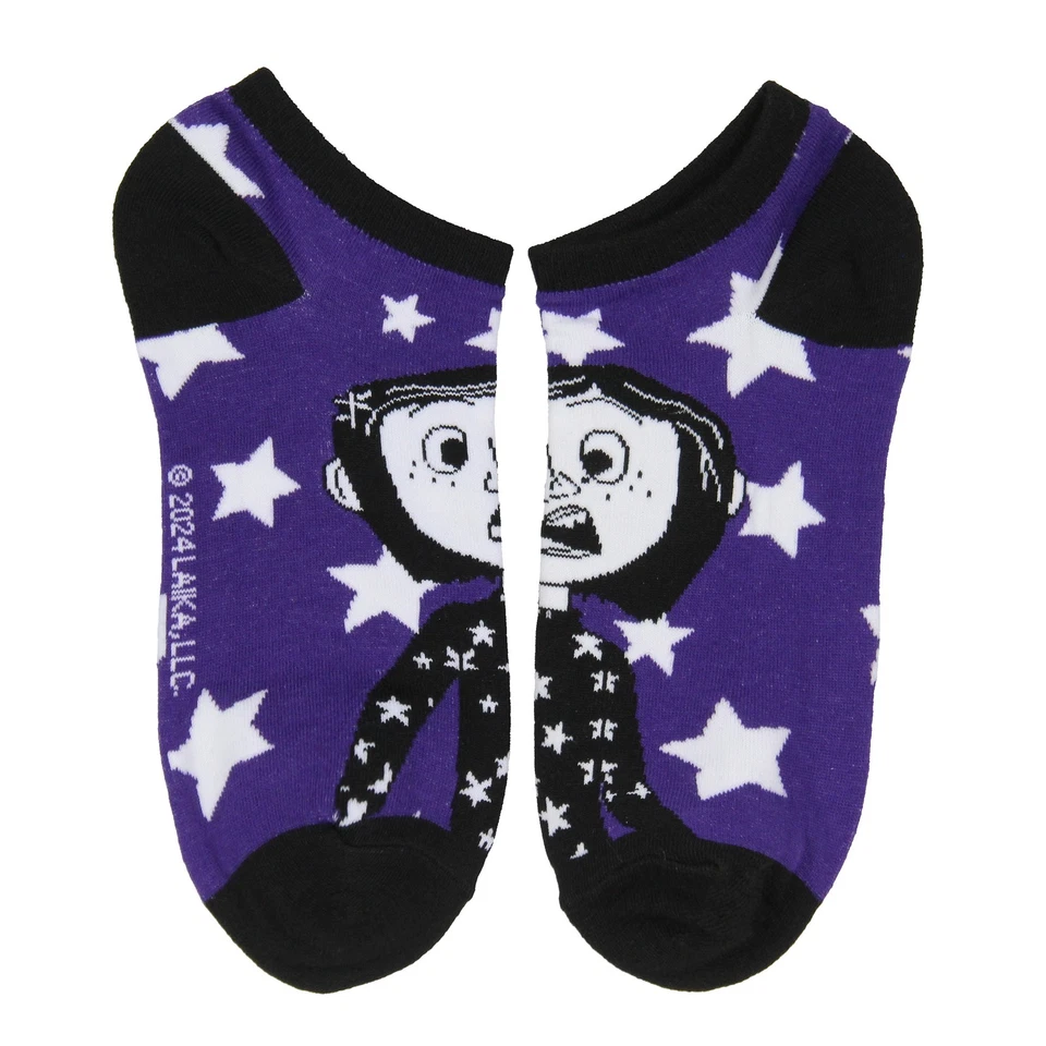 Paquete de 5 calcetines tobilleros Coraline para mujer diseños inspirados en personajes misteriosos Foto 4 de 4
