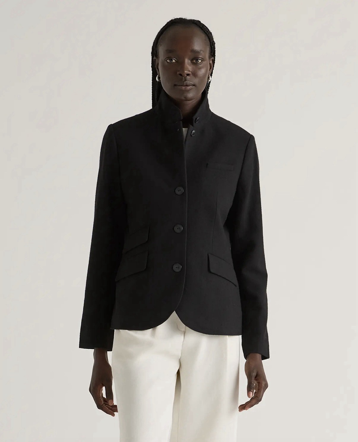 Quince Womens Med NWT Italian Wool Stand Collar Blazer Black Preppy Career Solid