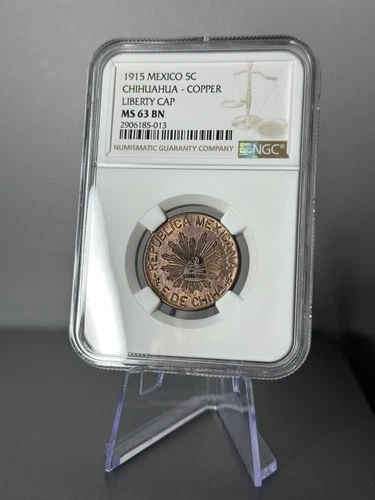 1915 Mexico 5 Centavos Chihuahua Copper Liberty Cap NGC Certified MS63 BN