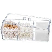 Qtip Holder Transparent 3 Compartments Cotton Ball And Swab Holder Organizer Wit