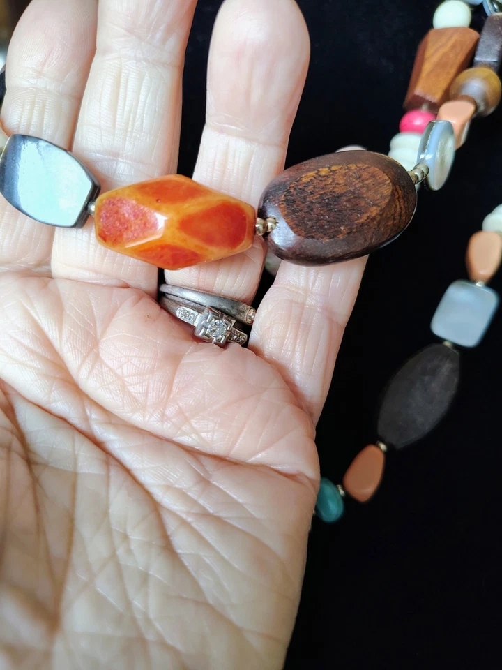 Collar Chicos Madera Natural Concha Piedra Cuentas Multi-Hebra 18"+3" Foto 4 de 4