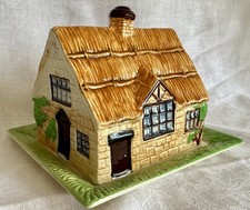 Vintage Thatched Cottage Covered Butter or Cheese Dish - 1930s Beswick style