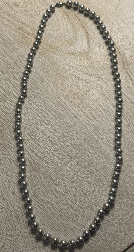 Vintage Monet Gray Faux Pearl Necklace 24” Silver Tone Designer Costume Jewelry
