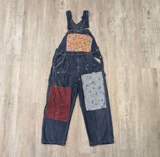 Vintage 60s Sears Union Made Floral Patch Denim Overalls Bibs Size 36x25 Hippie