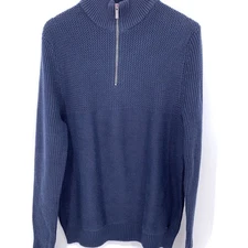 Calvin Klein Men's Cotton Blend Mock Neck Half Zip Blue Sweater M