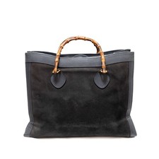 Gucci Bamboo Diana Handbag Suede Leather Black Auth