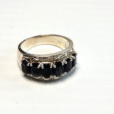 3.5 cts Black Sapphire Six Oval Ring Sterling Silver 925 Size 7.5, 6.4g