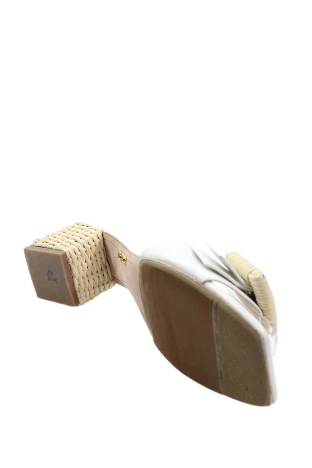 Rodo Womens Buckle Embellished Woven Straw Detail Slip On Shoes White Size 8 - Image 4 of 4