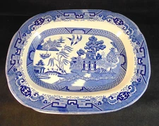 1909 Buffalo Pottery Blue Willow Meat Platter 12 x 9.5 In