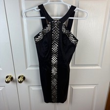 Vintage Jessica McClintock Sleeveless Black Dress Silver Studs Size 8 Mini Party