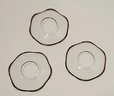 Lot of 3 Vintage Clear Glass with Gold Accent Crystal Candle Bobeches Wax