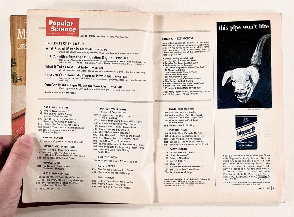 1966 Apr POPULAR SCIENCE Wankel Rotary Engine WERNHER VON BRAUN Alcohol HI-FI - Image 4 of 4