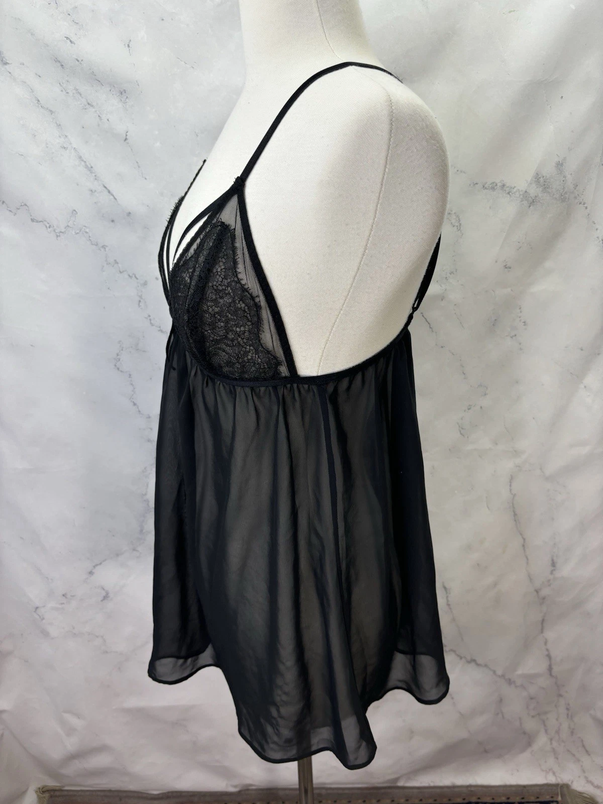 UNDERCOVER Victorias Secret Babydoll abito trasparente L camicia da notte gotica rete spalline pizzo nero