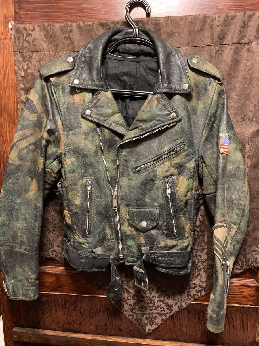 VTG Leather Motorcycle Jacket w/ Patches THRASHED Distressed VTG Leather Motorcycle Jacket w/ Patches THRASHED Distressed