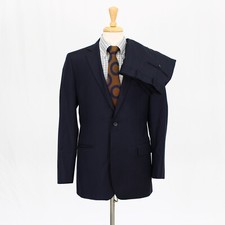 Brooks Brothers 41L 35x31 Navy Full Suit Striped 2B Wool