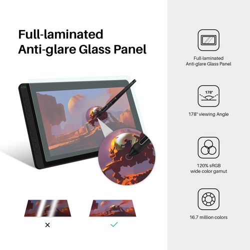 HUION 2021 Kamvas 16 Tablet graficzny z wyświetlaczem piórkowym 15,6 cala - Zdjęcie 3 z 11