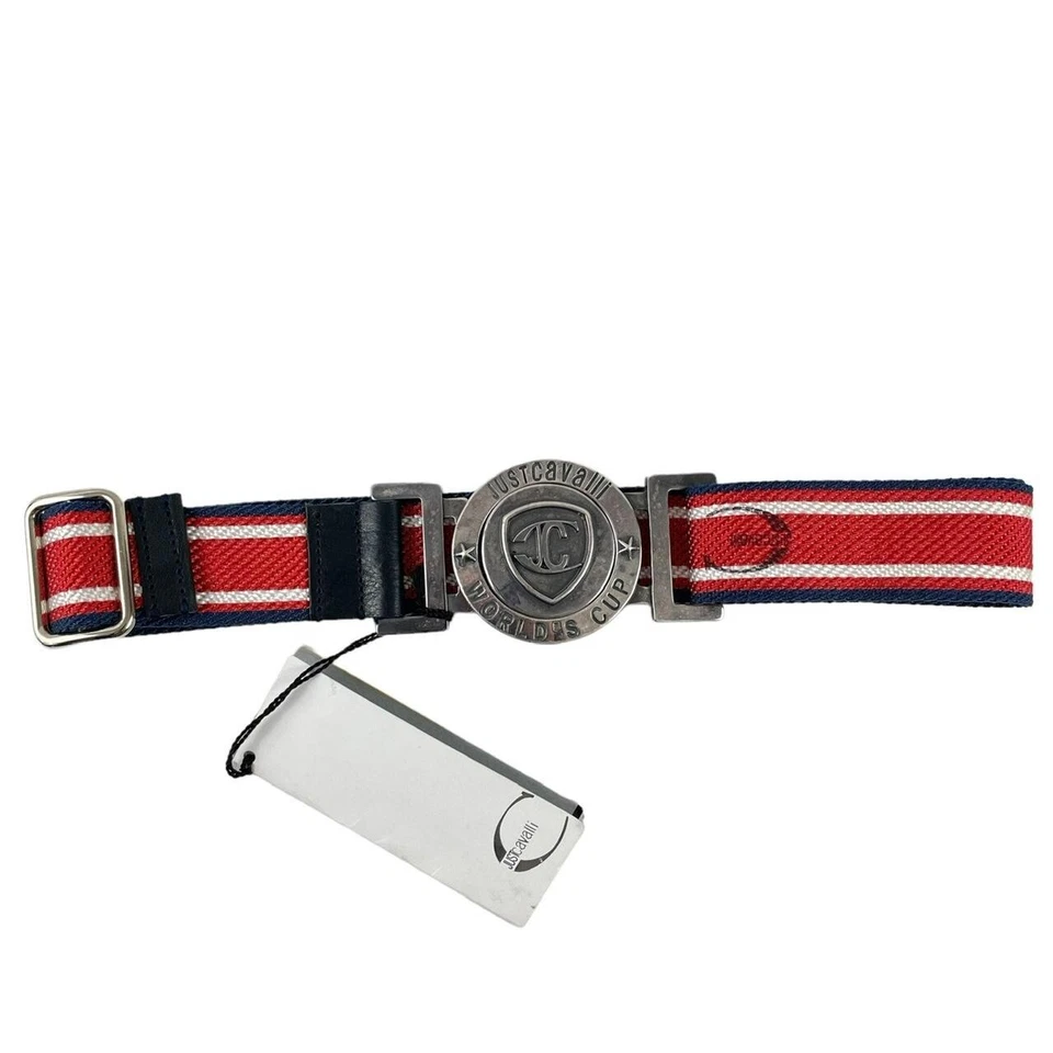 Cinturón Just Cavalli en rojo blanco y azul a rayas material lona nuevas etiquetas Foto 2 de 4