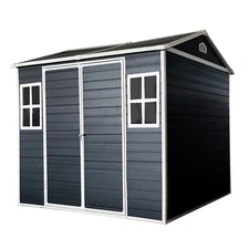8x6 FT Outdoor Resin Storage Shed Waterproof Pad-Lockable Double Door for Garden