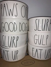 Rae Dunn Dog / Cat 6" Bowls "EAT UP" & "SLURP"/"GULP" or "PAWS OFF" & "GOOD DOG"