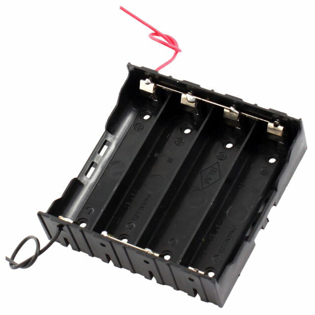 Rectangle in Parallel 2-wired 4 X 3.7v 18650 Battery Holder Case Black ...