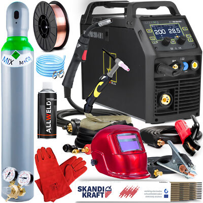 200A MIG MAG und WIG AC DC Schweißgerät - Puls, MMA, Punktschweißen - Set Gas