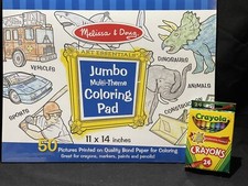 Melissa  Doug Jumbo Multi-Theme Coloring Pad 11" x 14" Crayola Crayons Set NEW