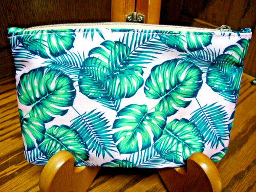 Ipsy Small 5"x7" Cosmetic Bag~Tropical Beach Leaf~Makeup Travel~Zip Closure 955