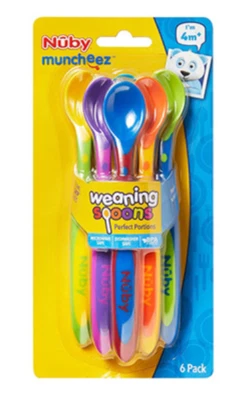 Nuby Muncheez Entwöhnungslöffel, 4 Monate+ (6er Pack) - weiche & sanfte Fütterung