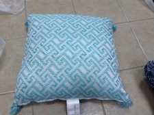 Frontgate Outdoor Patio Keynote Aruba Chair Sofa Throw corner Tassels Pool Blue