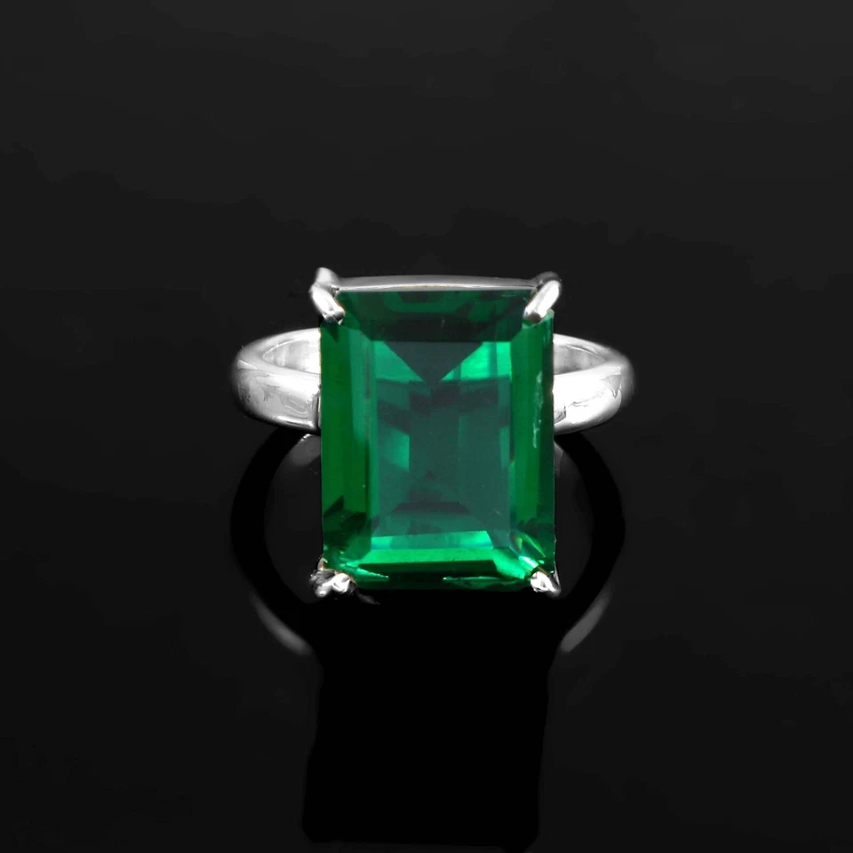 Green Emerald Quartz Ring ,925 Solid Sterling Ring, Gemstone Silver Ring, - Image 3 of 3
