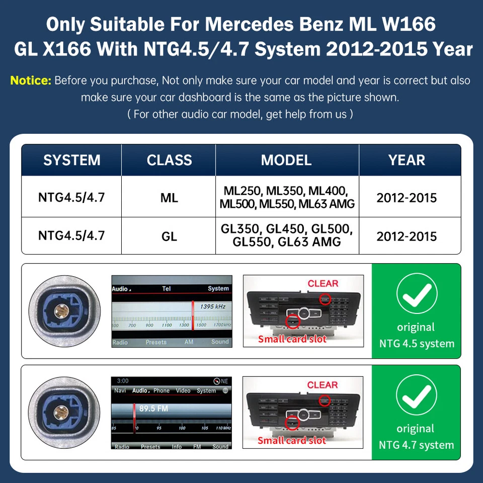 Für Benz ML W166 GL X166 Wireless Carplay Android Auto Touchscreen Autoradio NEU - Bild 2 von 4