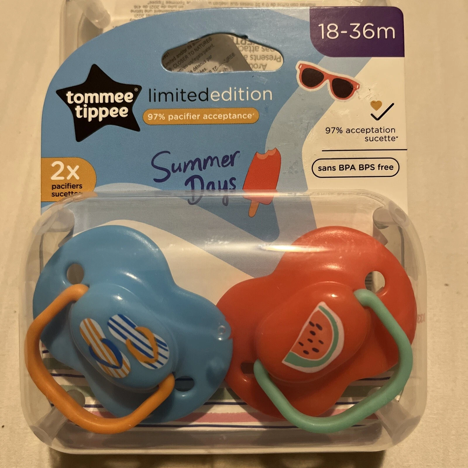 NEW! Tommee Tippee limited edition 18-36m pacifier x2 Plus Clear Traveling Case