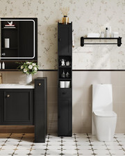 Narrow Tall Bathroom Storage Cabinet with Adjustable Shelf and Drawer, Black