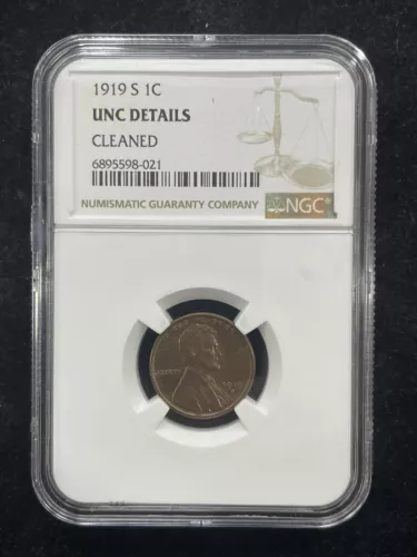 1919 S Lincoln Wheat Cent 1C Penny NGC UNC Details Cleaned