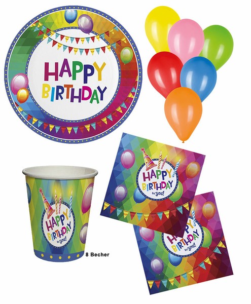 Teller Becher Servietten Geburtstag Ballons Geburtstagsfeier Happy Birthday Kk-image