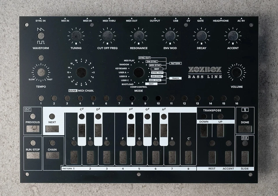 XOXBOX 303 Clone Custom Front Control Panel - Satin Black, White & Silver - Image 2 of 4