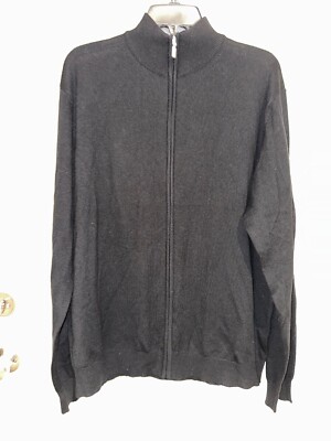 Brunella Gori Black Merlino Wool Mens Zip Front Sweater XL EUC