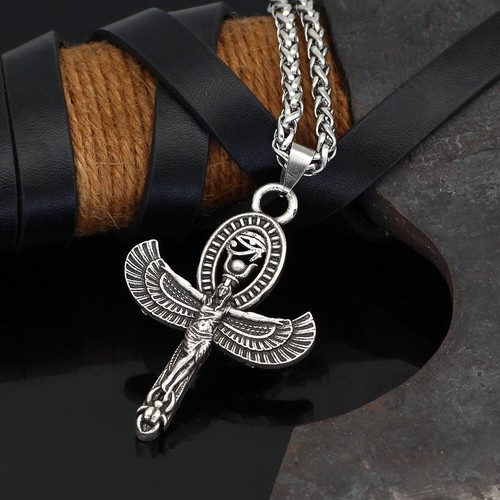 Silver Gold Egyptian Goddess Isis Eye of Horus Ankh Cross Pendant Necklace 24" - 第 3/7 張圖片
