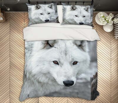 3D White Wolf ZHUA140 Bed Pillowcases Quilt Duvet Cover Set Queen King Zoe