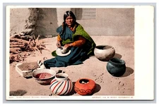 Moki Woman Making Pottery, Detroit Publishing Postcard