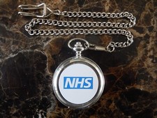 NHS NATIONAL HEALTH SERVICE CHROME POCKET WATCH WITH CHAIN