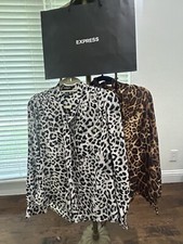 Lots Of 2 Express Women Portofino Leopard print button down blouse size SM NWOT