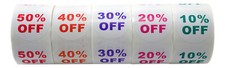 2 Sets 10 Rolls of Discount Labels "10-50 OFF" 500 lbls/ea, 1.5" BPA Free