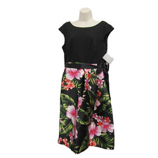 Womens Black Foral Dress Size 8 Sleeveless Round Neck Casual Preppy Chic
