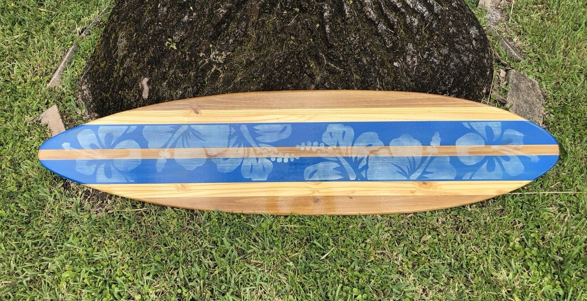 Blue Distressed Style Vintage Wooden Surfboard Decor And Artwork