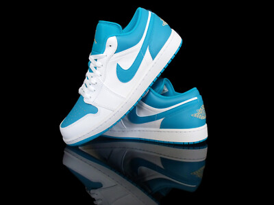 NIKE AIR JORDAN 1 LOW -Aquatone- Sneaker weiß/cyan-blau/gold Gr.47,5